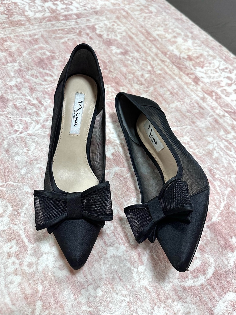 Nina 🖤 Satin & Sheer Bow Pointed Heels - Picture 7 of 10